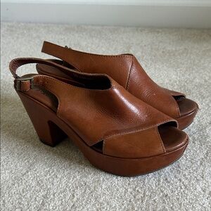 Women's Kork-Ease Brown Leather Slingback Heels